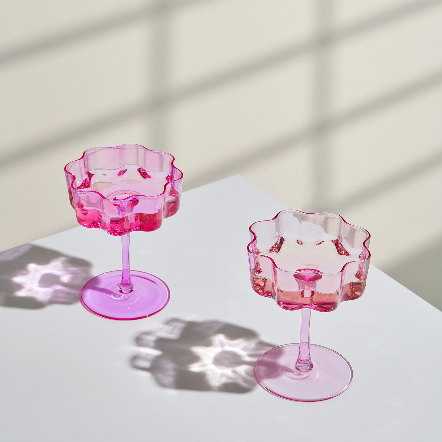 Flower Wave Coupe Glasses Hot Pink and Blush Set