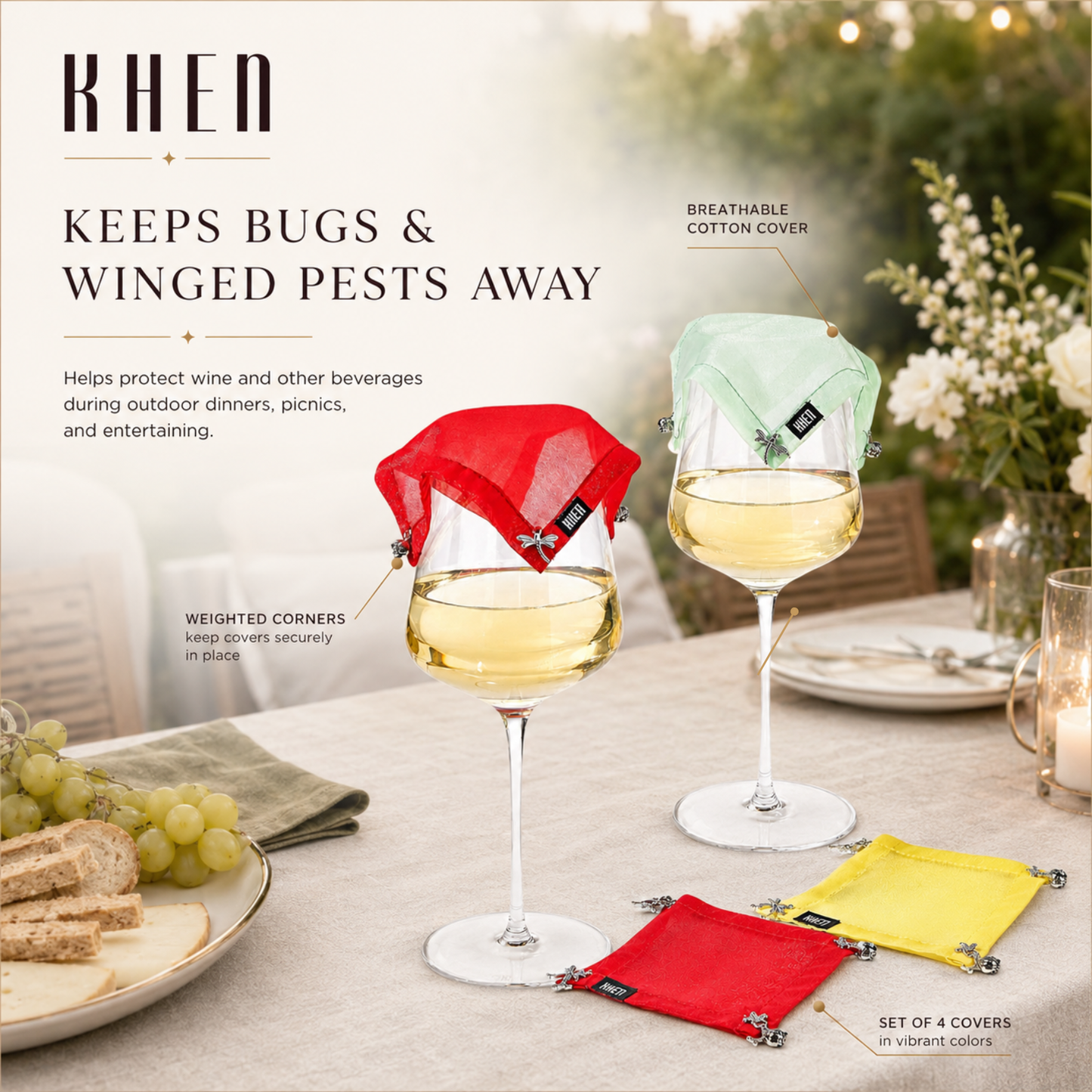 Weighted Outdoor Wine Glass Covers Set of 4