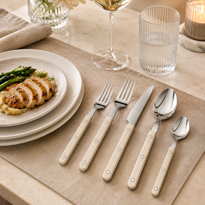 Khen Cream Set and 20 Stainless Steel Flatware