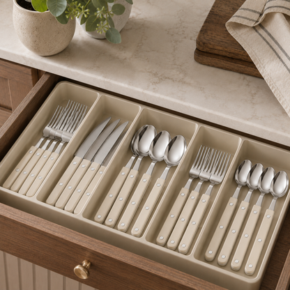 Khen Cream Set and 20 Stainless Steel Flatware
