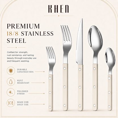 Khen Cream Set and 20 Stainless Steel Flatware