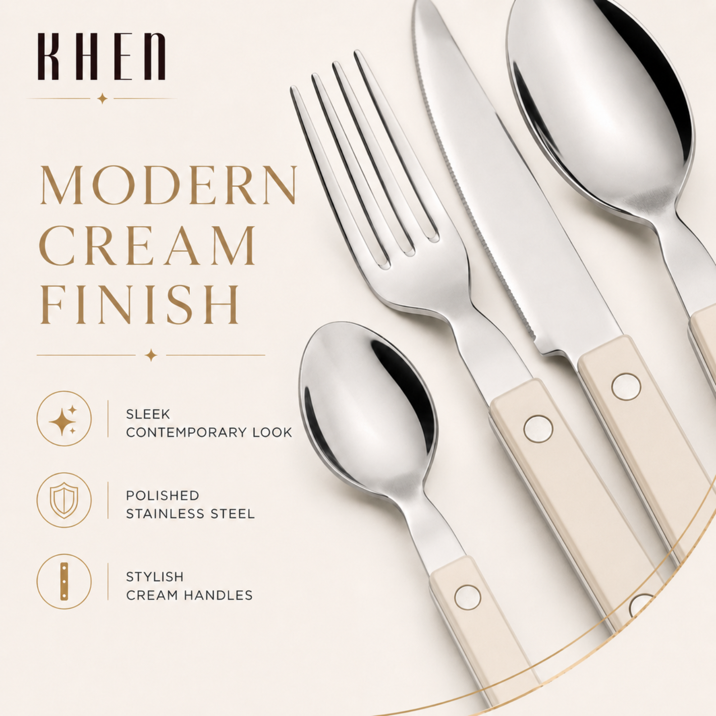 Khen Cream Set and 20 Stainless Steel Flatware