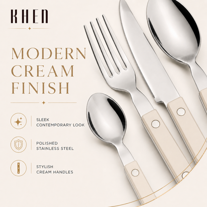 Khen Cream Set and 20 Stainless Steel Flatware