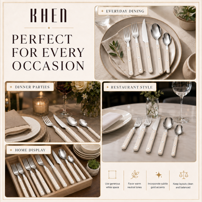 Khen Cream Set and 20 Stainless Steel Flatware