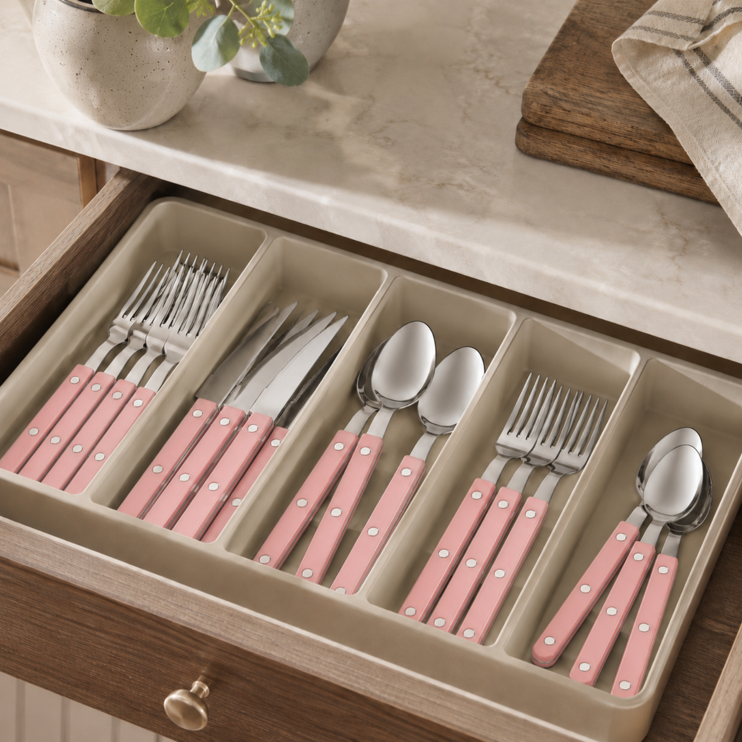 Khen Pink Stainless Steel Cutlery Set of 20