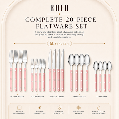 Khen Pink Stainless Steel Cutlery Set of 20