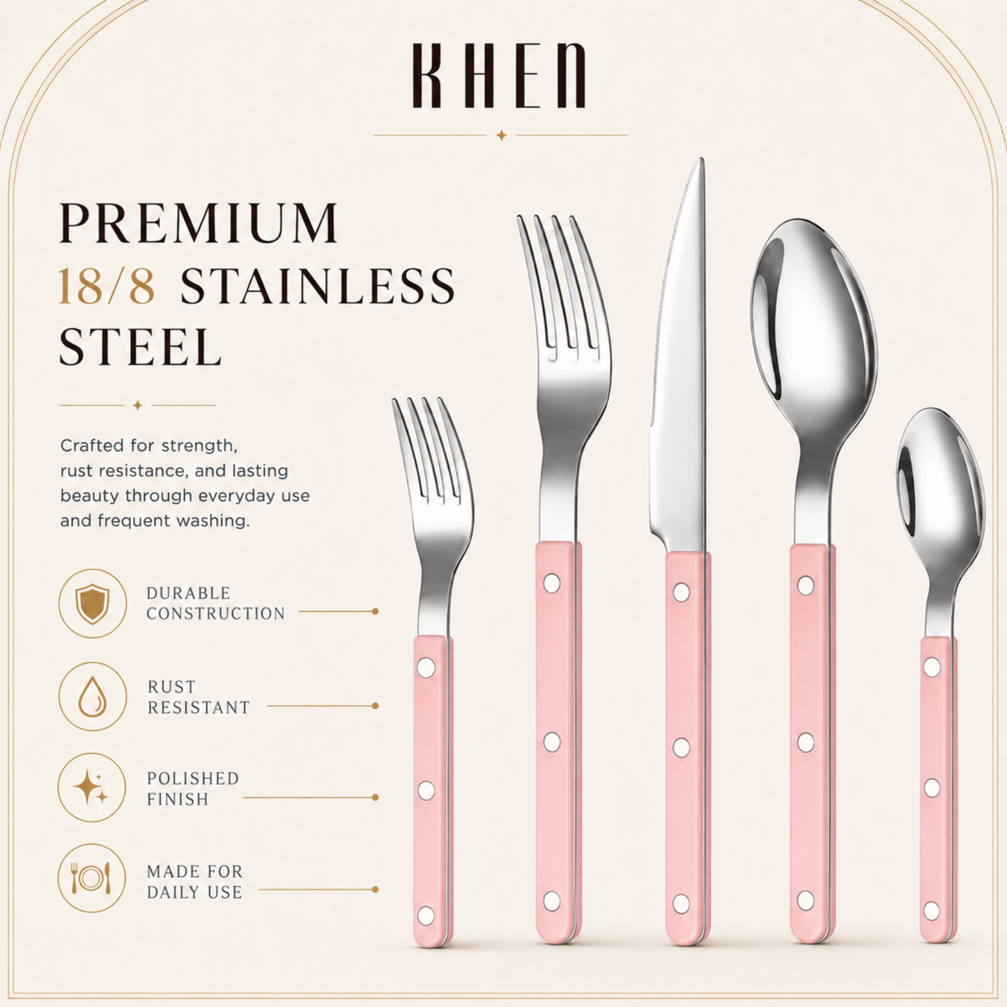 Khen Pink Stainless Steel Cutlery Set of 20