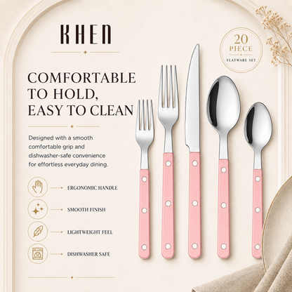 Khen Pink Stainless Steel Cutlery Set of 20