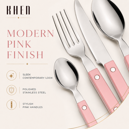 Khen Pink Stainless Steel Cutlery Set of 20
