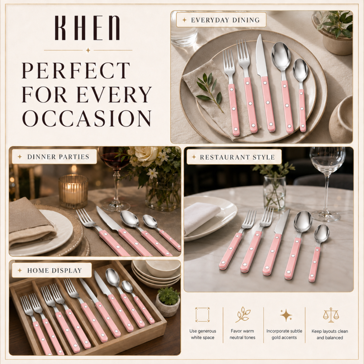 Khen Pink Stainless Steel Cutlery Set of 20