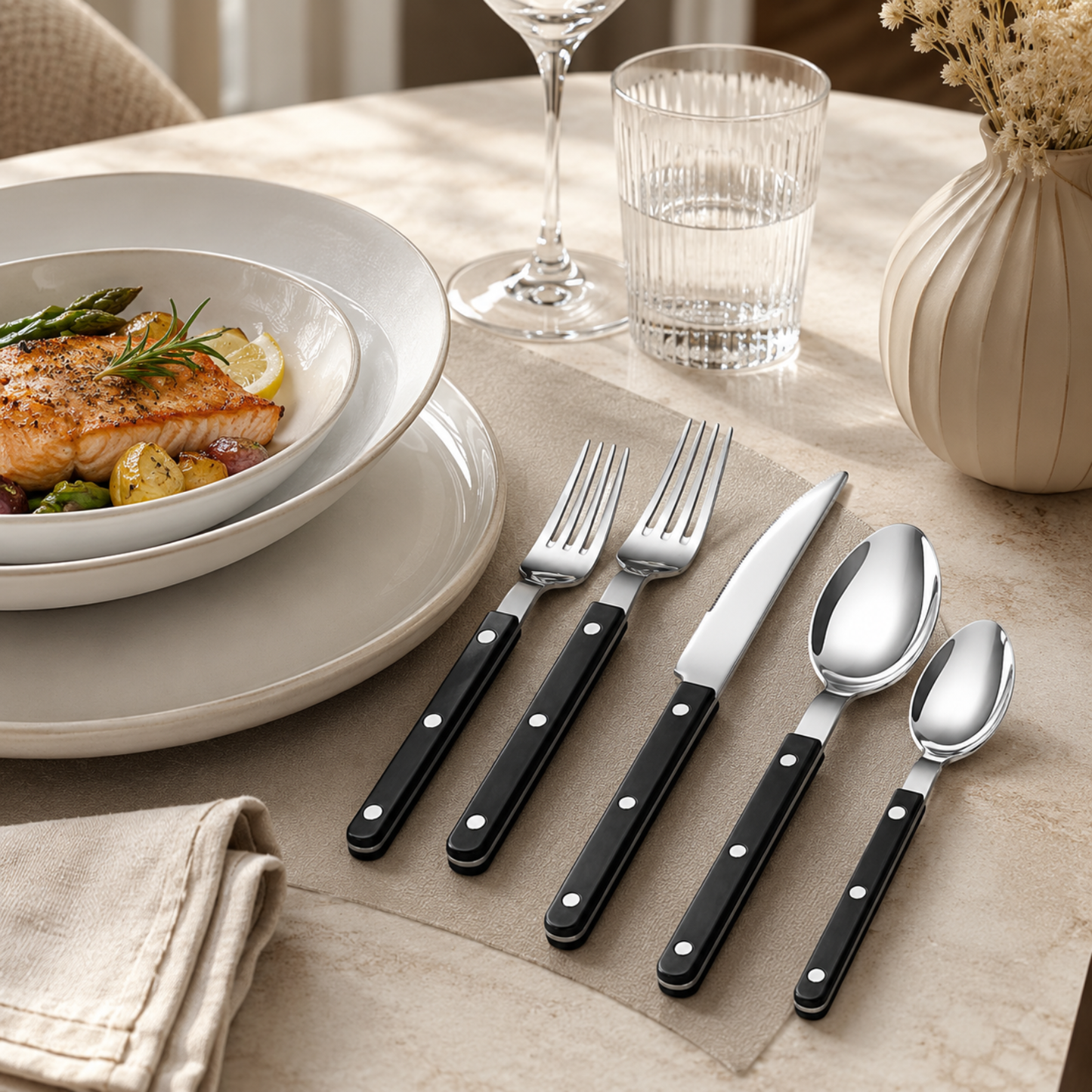 Khen Black Set of 20 Stainless Steel Flatware