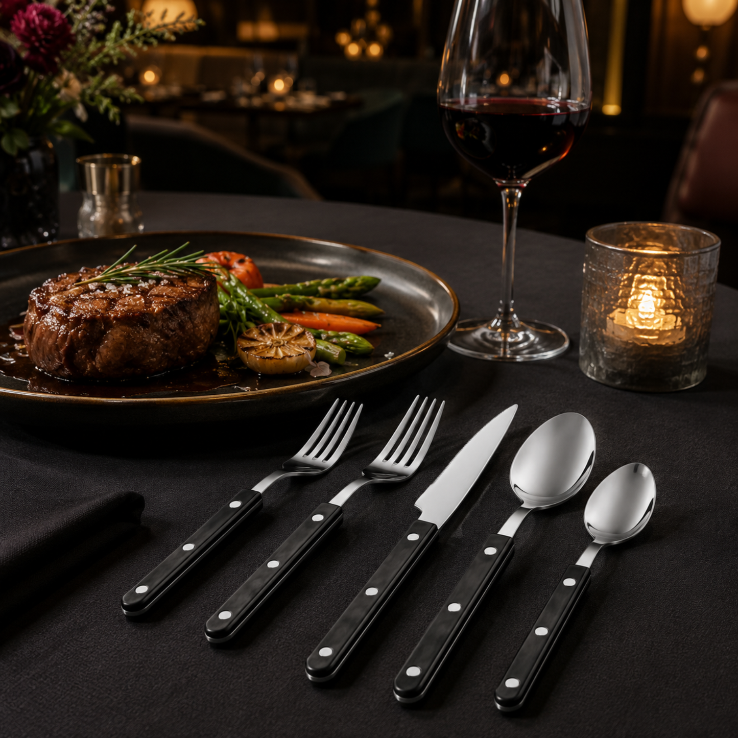 Khen Black Set of 20 Stainless Steel Flatware