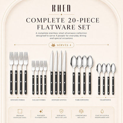 Khen Black Set of 20 Stainless Steel Flatware
