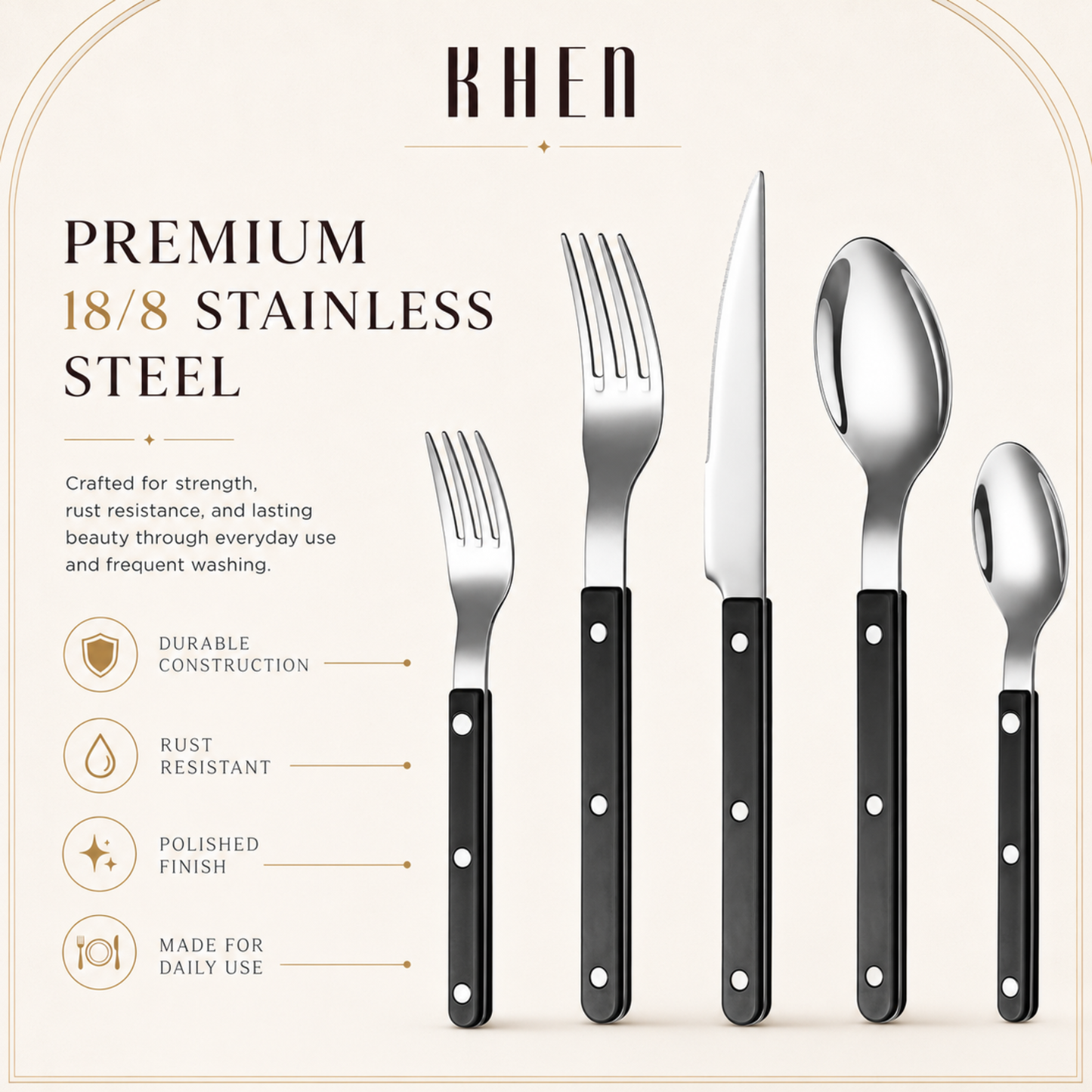 Khen Black Set of 20 Stainless Steel Flatware
