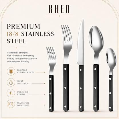 Khen Black Set of 20 Stainless Steel Flatware
