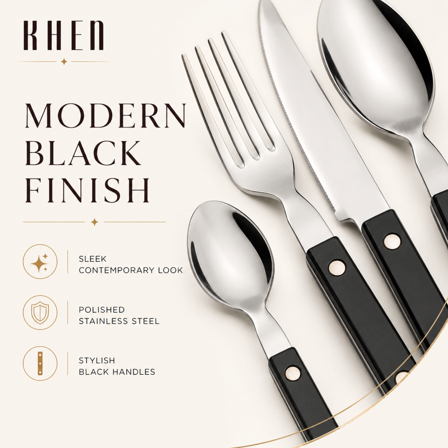Khen Black Set of 20 Stainless Steel Flatware