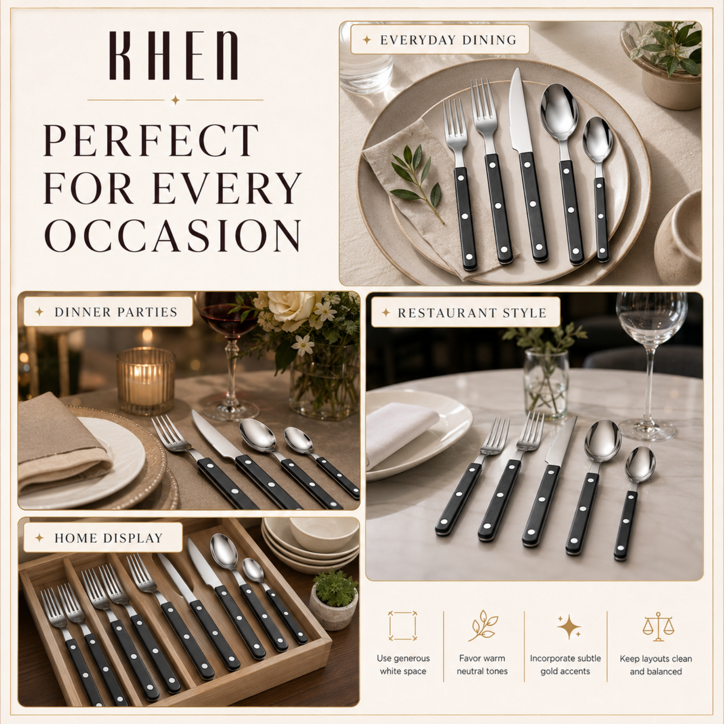 Khen Black Set of 20 Stainless Steel Flatware