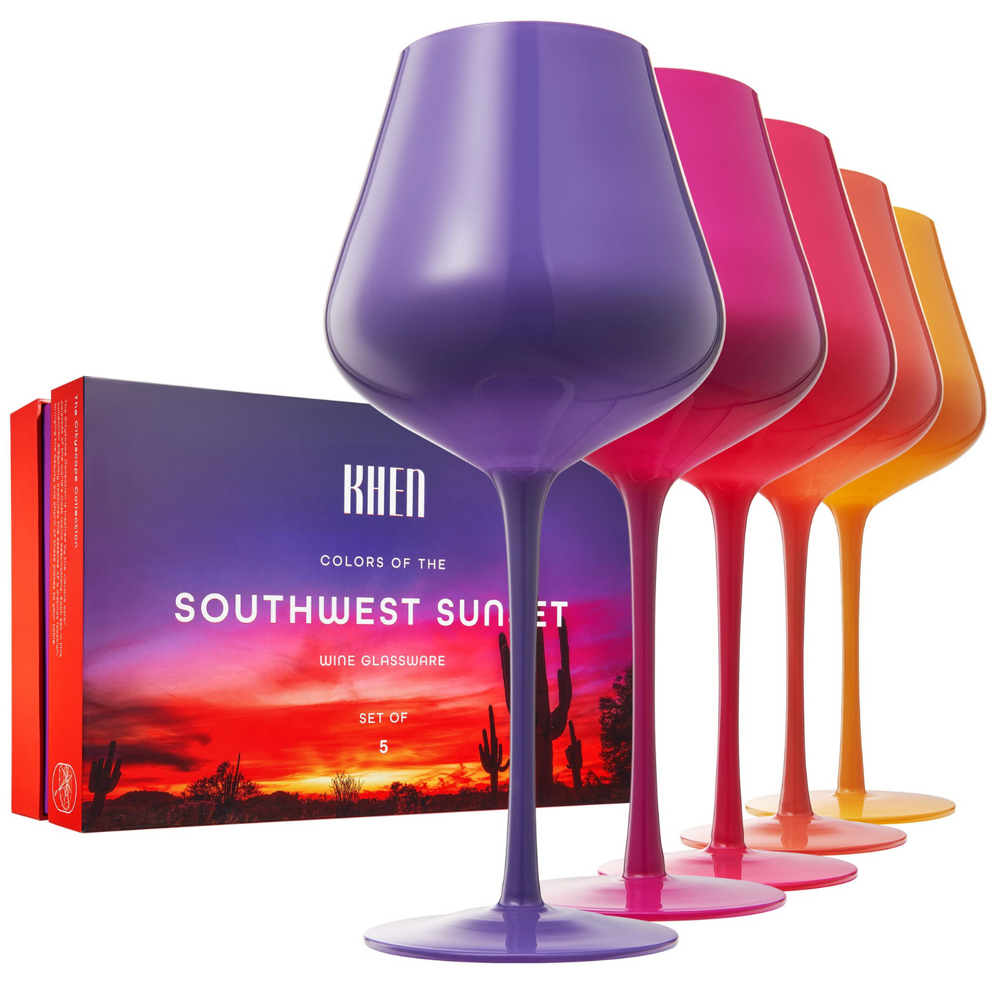 Large Southwest Sunset Wine Glass Set Of Five