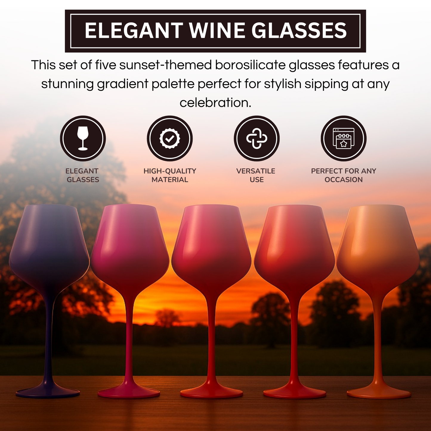 Large Southwest Sunset Wine Glass Set Of Five