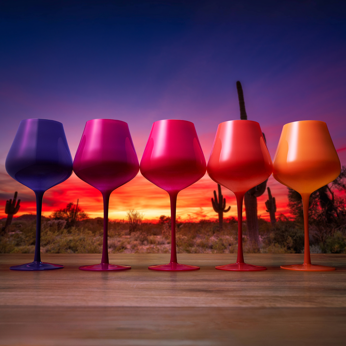 Large Southwest Sunset Wine Glass Set Of Five