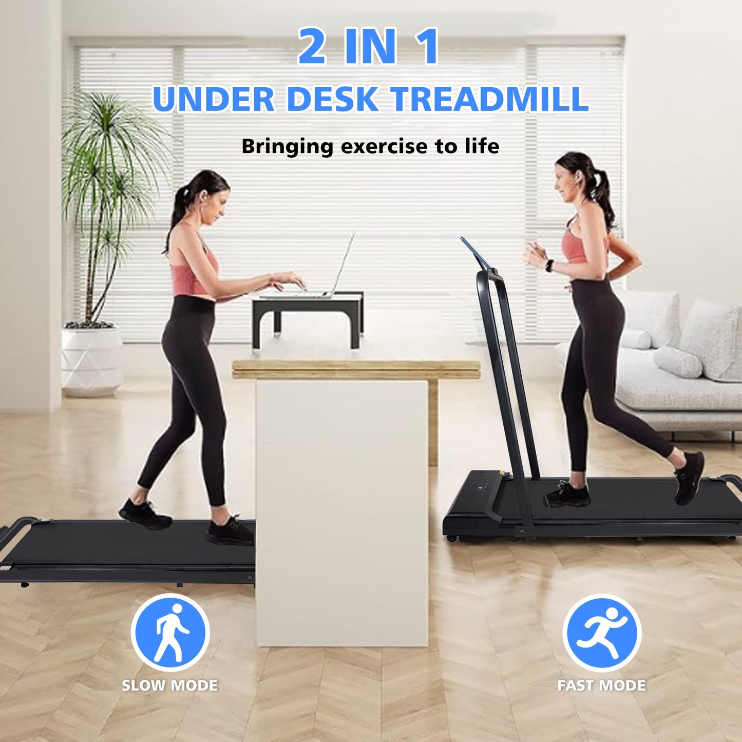 Walking Pad Treadmill Under Desk 2 in 1 Folding Portable Treadmill for Home Office Walking Jogging Machine 240 lb Capacity Black - Tampa Home & Garden Store