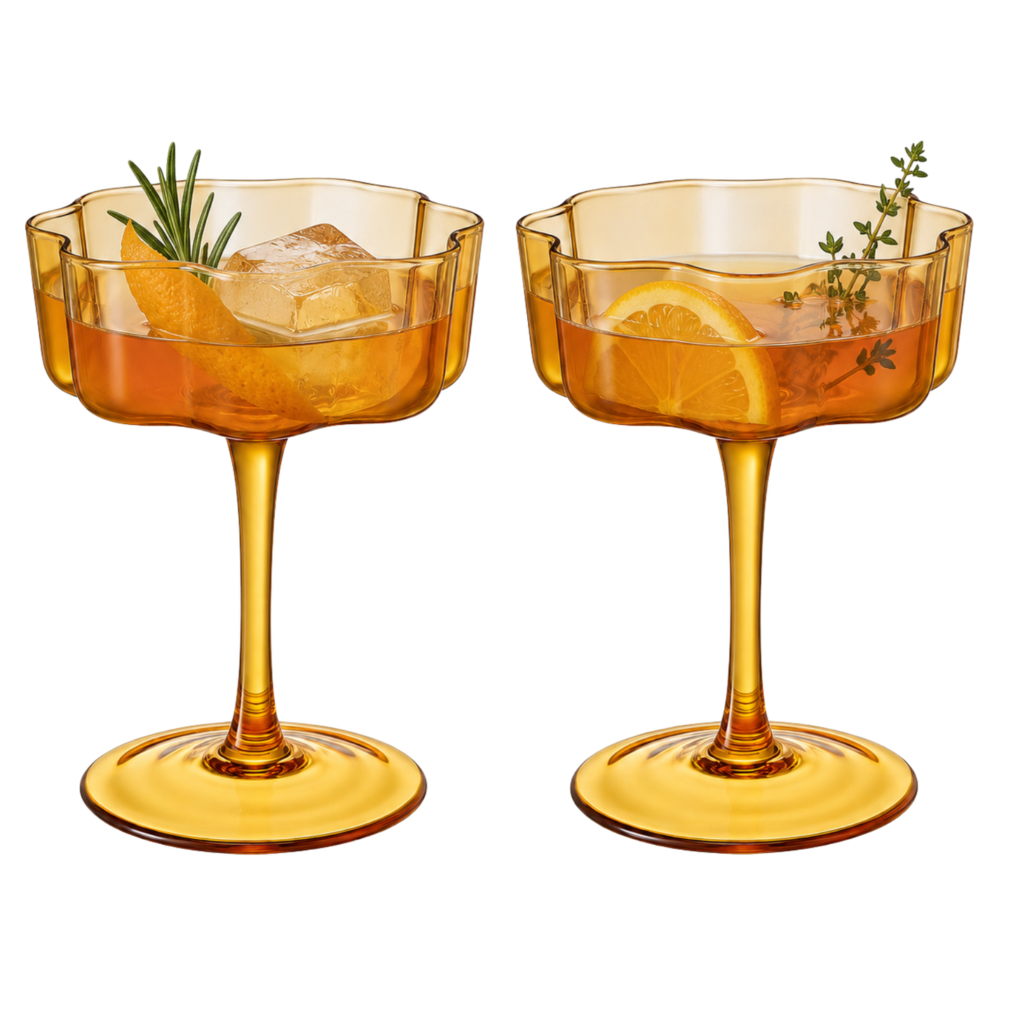 Amber Flower Wave Coupe Glasses Set of Two