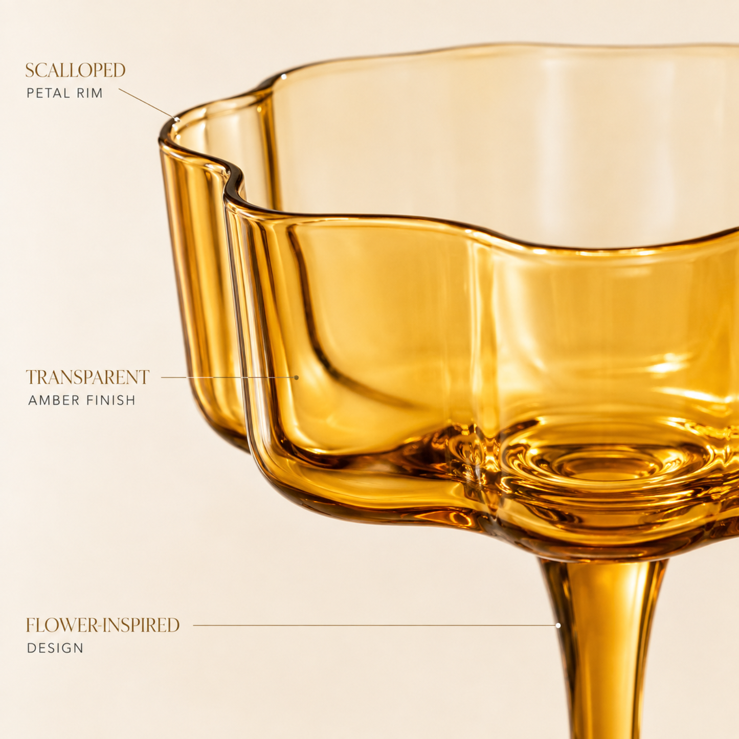 Amber Flower Wave Coupe Glasses Set of Two
