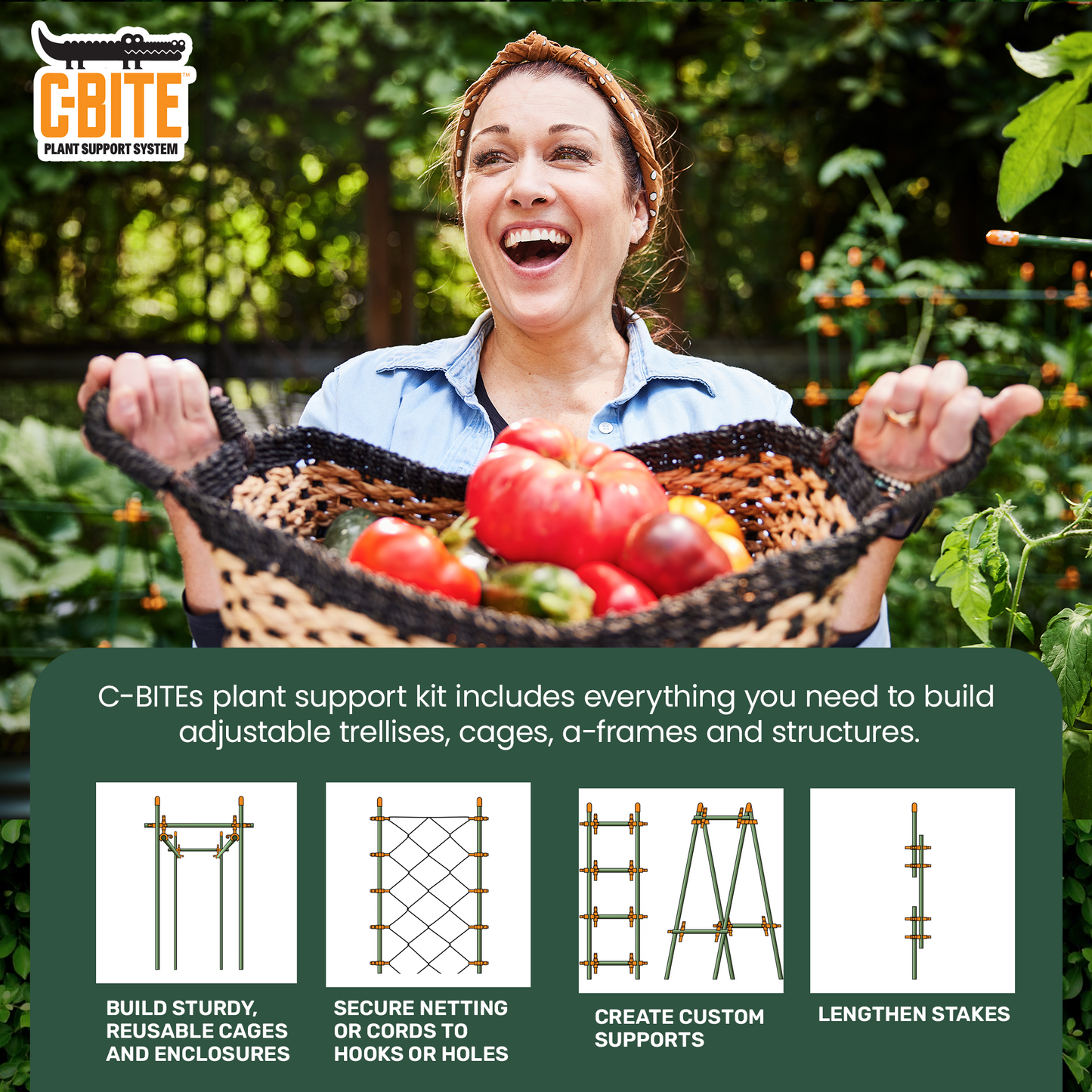 El kit Maker - Sistema de soporte para plantas - Con o sin estacas de jardín verticales de 5'