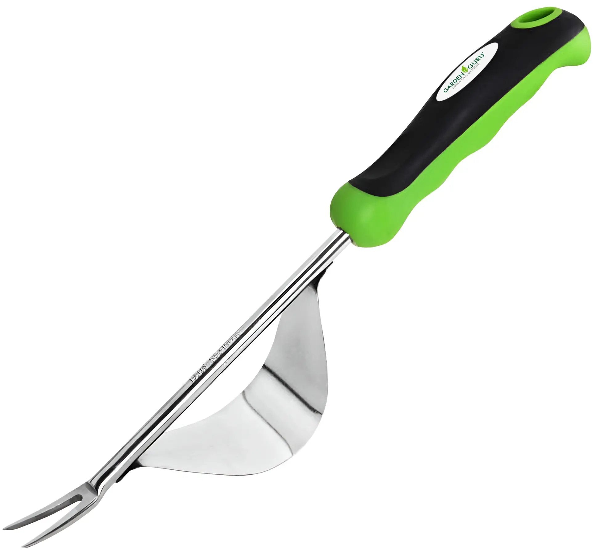 Stainless steel dandelion weeder with green and black grip, Garden Guru on Tampa Home & Garden Store