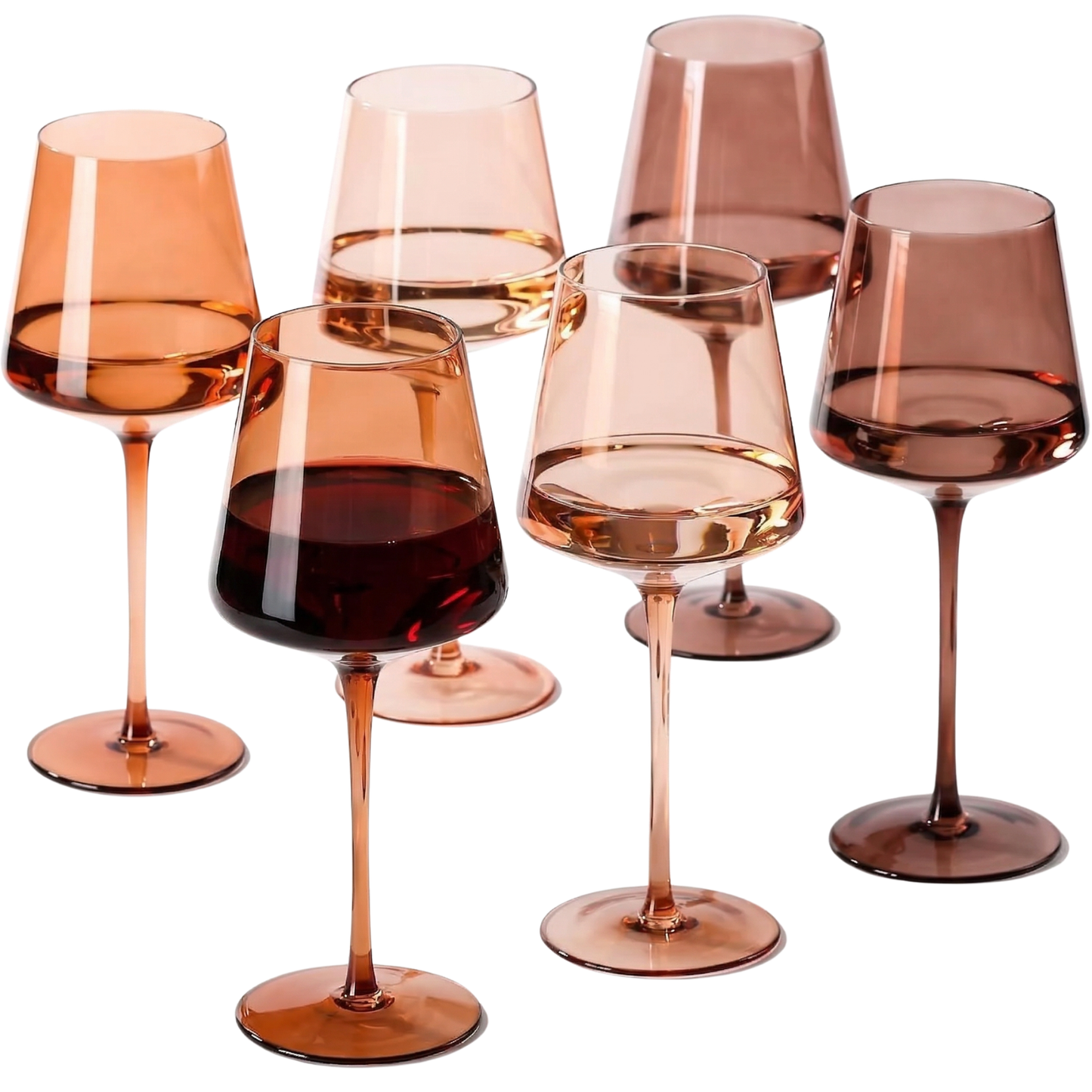 Venus Set of 6 Brown and Tall Wine Glasses