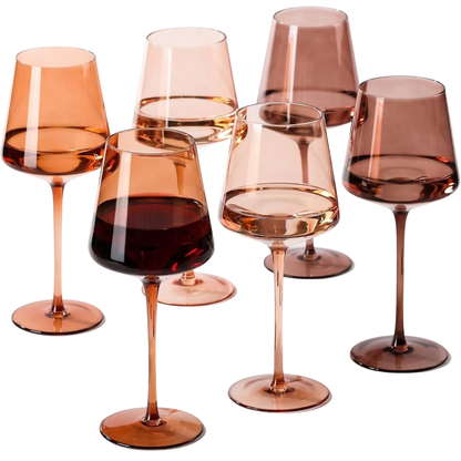 Venus Set of 6 Brown and Tall Wine Glasses