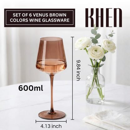 Venus Set of 6 Brown and Tall Wine Glasses