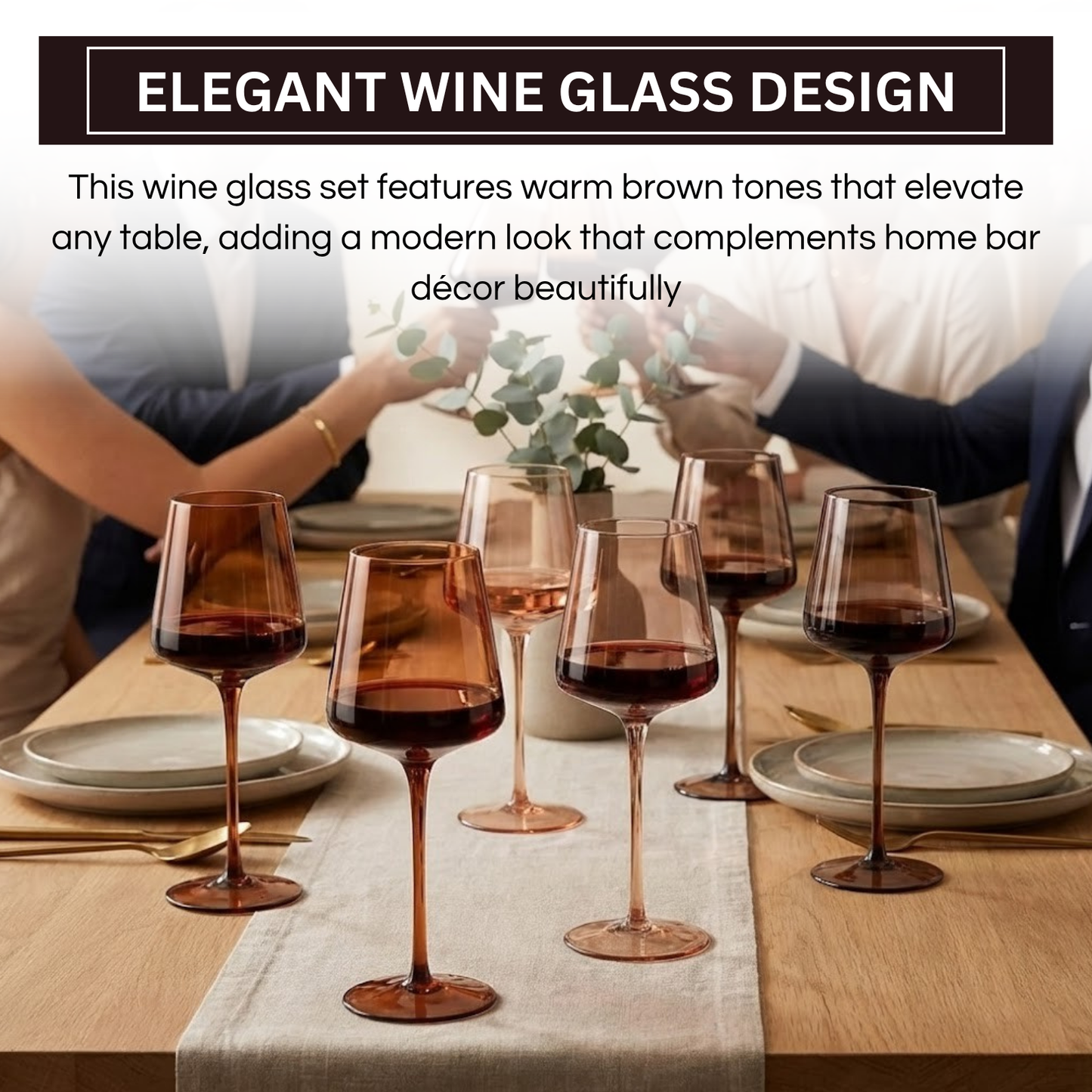 Venus Set of 6 Brown and Tall Wine Glasses