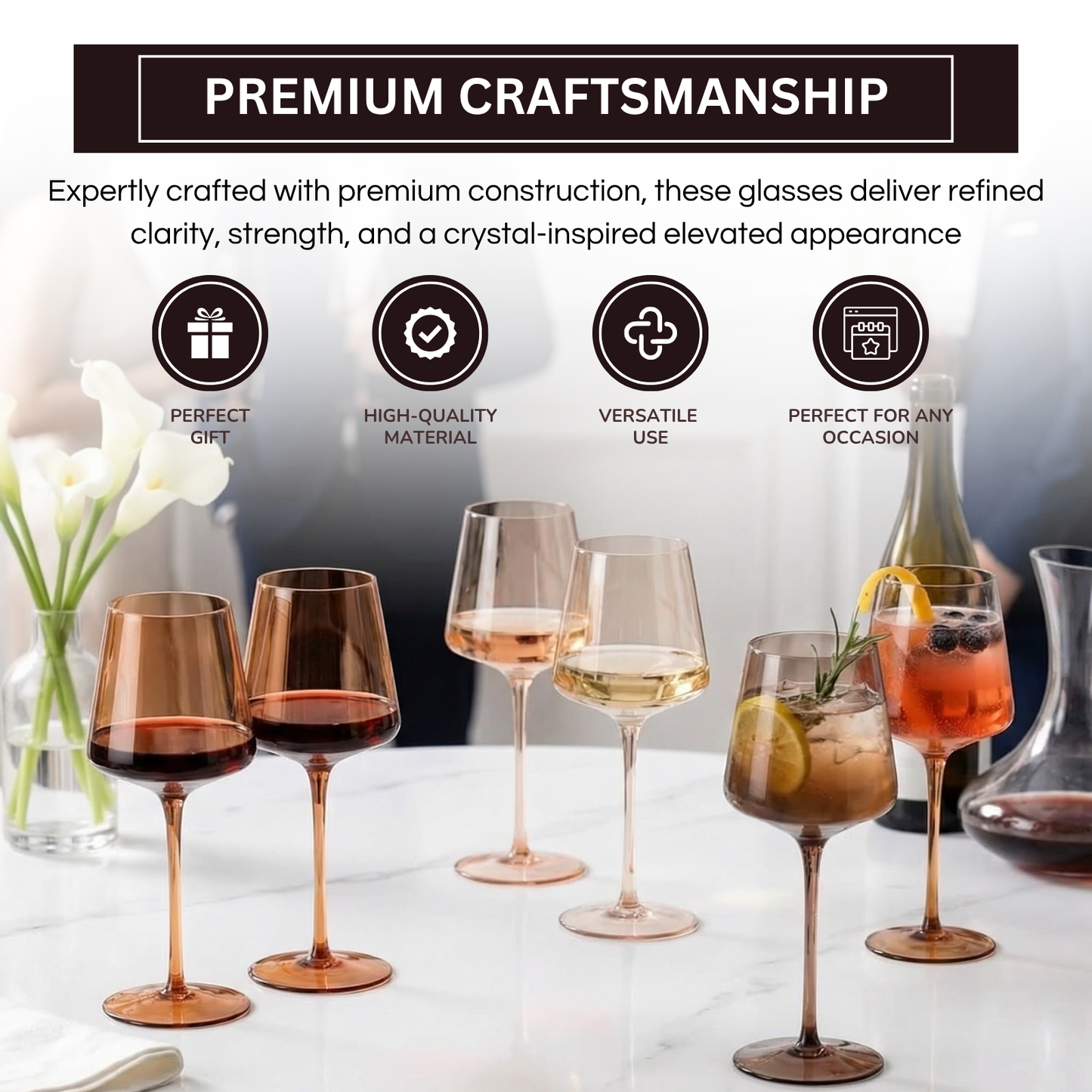 Venus Set of 6 Brown and Tall Wine Glasses