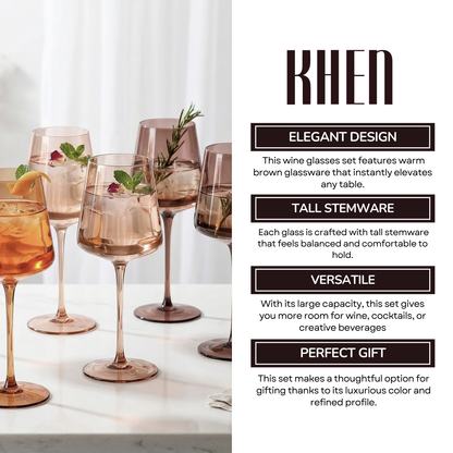 Venus Set of 6 Brown and Tall Wine Glasses