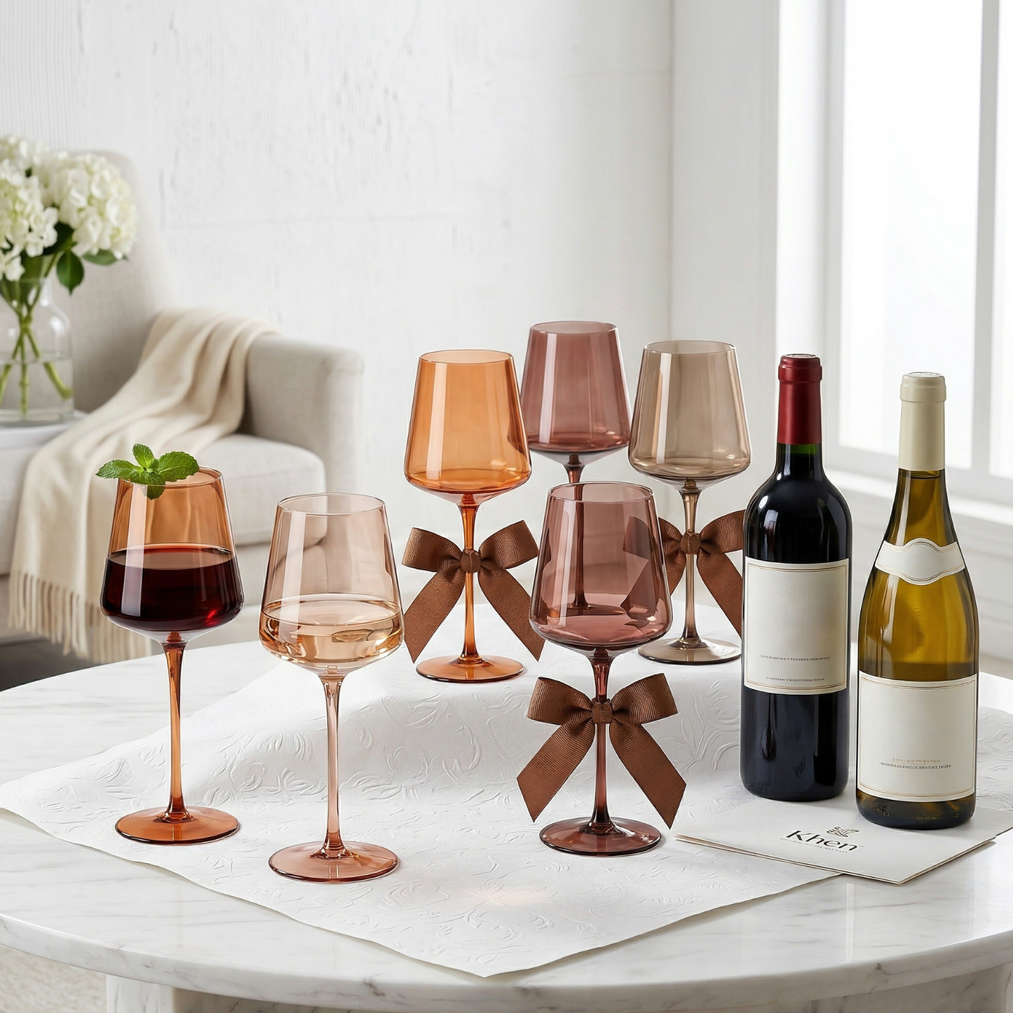 Venus Set of 6 Brown and Tall Wine Glasses