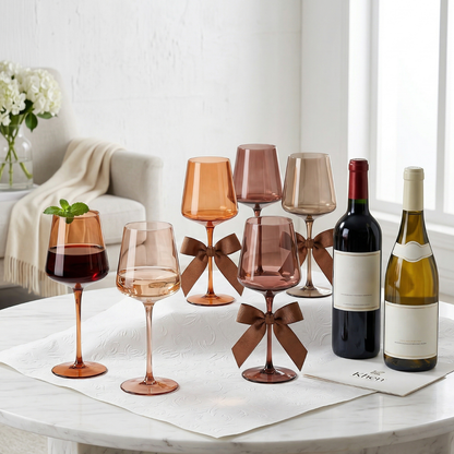 Venus Set of 6 Brown and Tall Wine Glasses