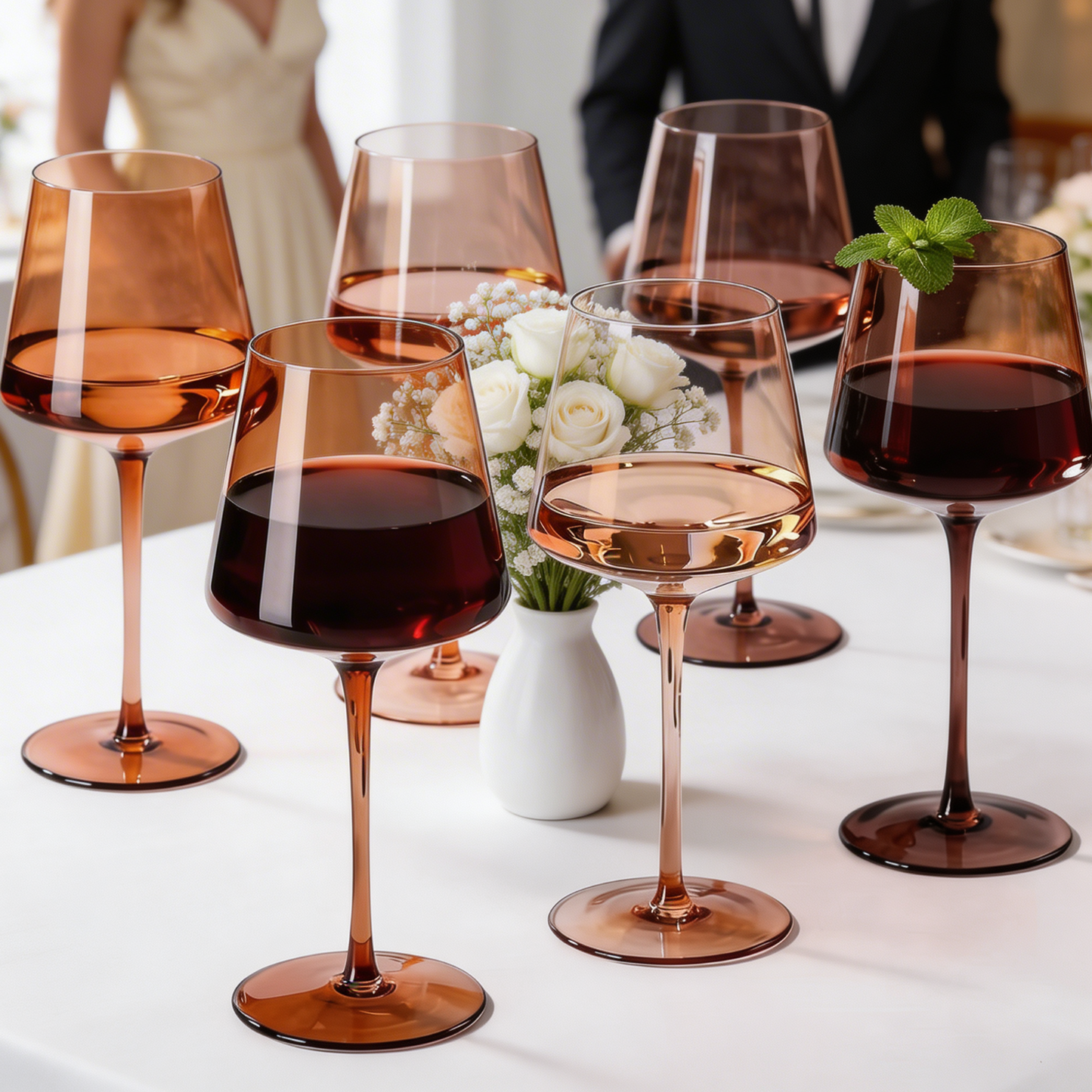 Venus Set of 6 Brown and Tall Wine Glasses