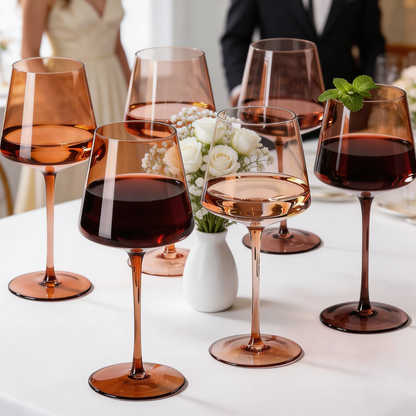 Venus Set of 6 Brown and Tall Wine Glasses