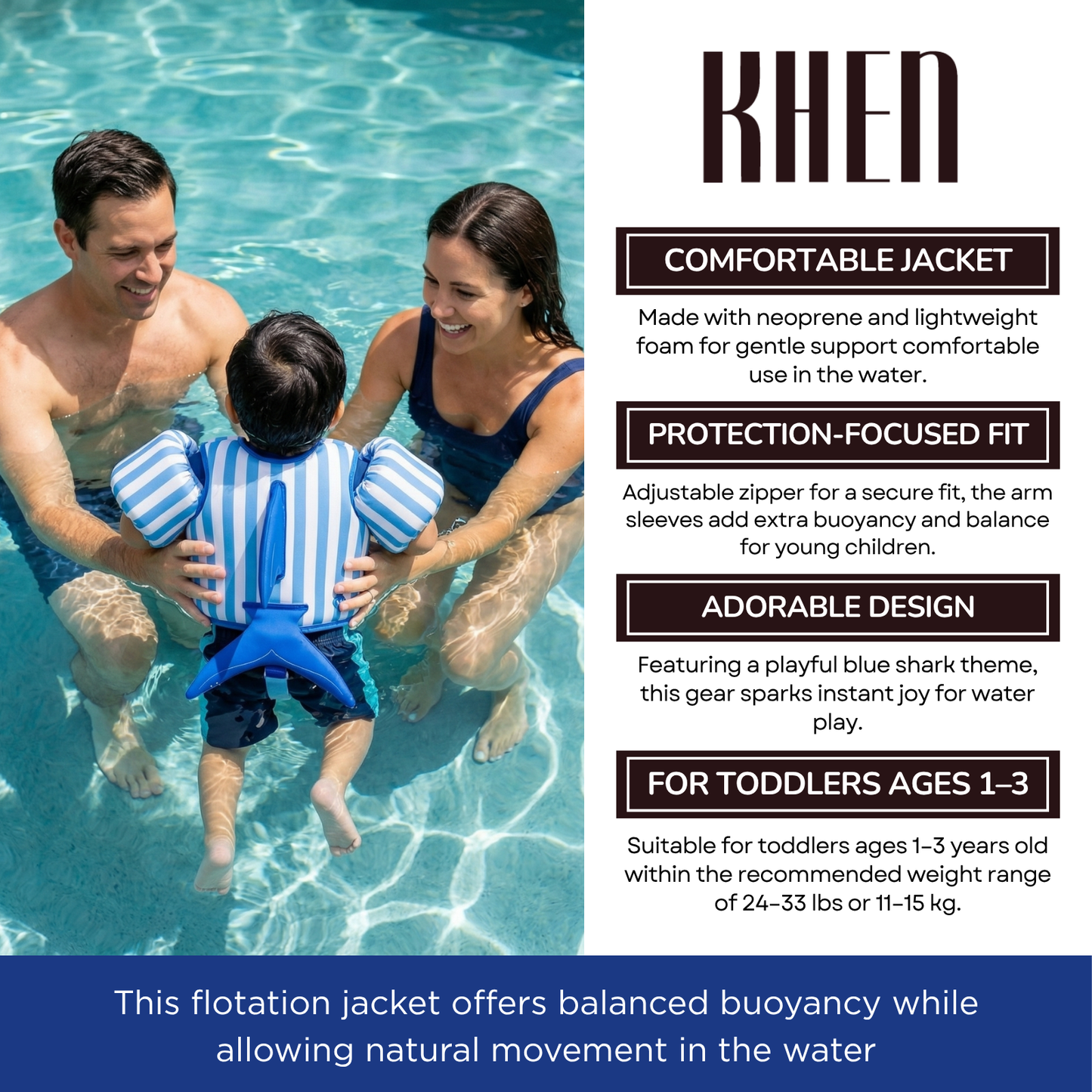 Toddler Blue Shark Swim Vest for Pool and Beach