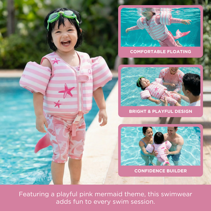 Pink Mermaid Swim Vest with Sleeves for Toddlers