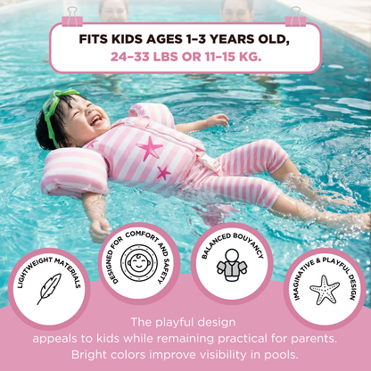 Pink Mermaid Swim Vest with Sleeves for Toddlers