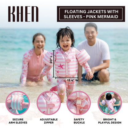 Pink Mermaid Swim Vest with Sleeves for Toddlers