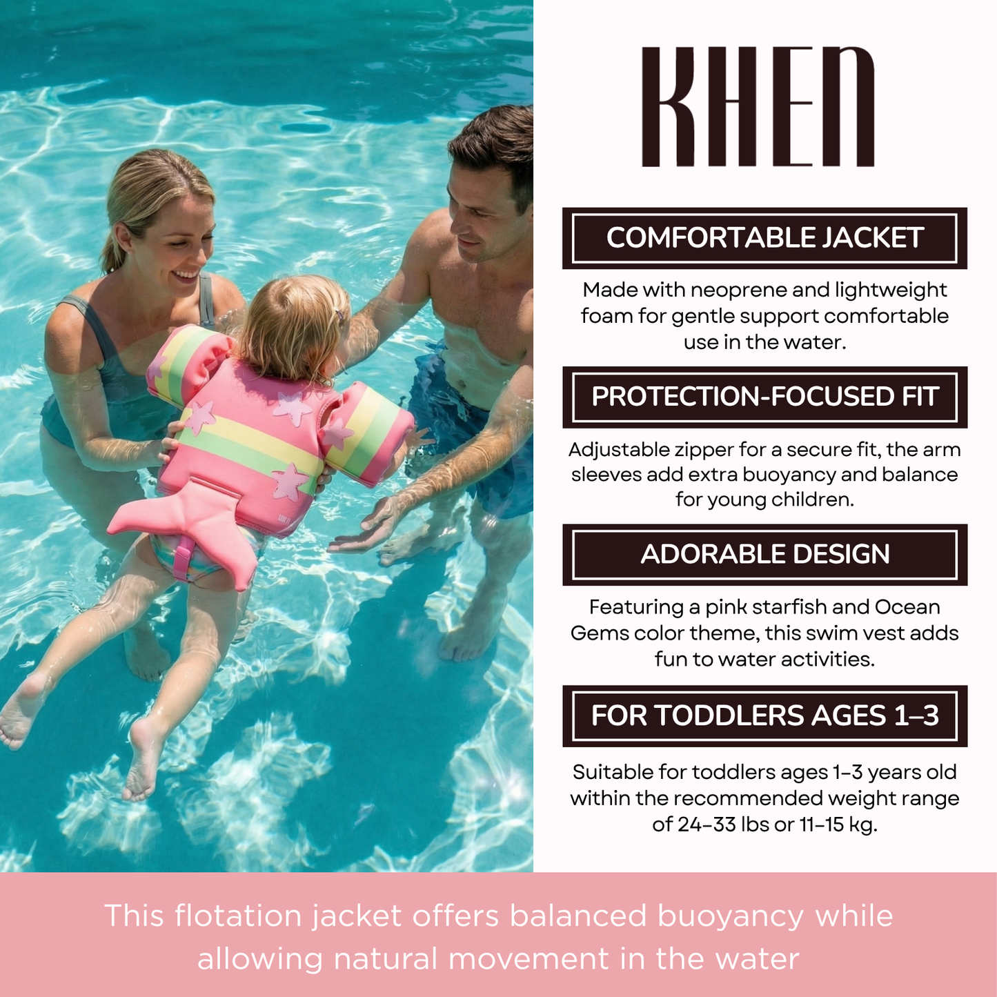 Toddler Swim Vest With Sleeves For Pool and Beach