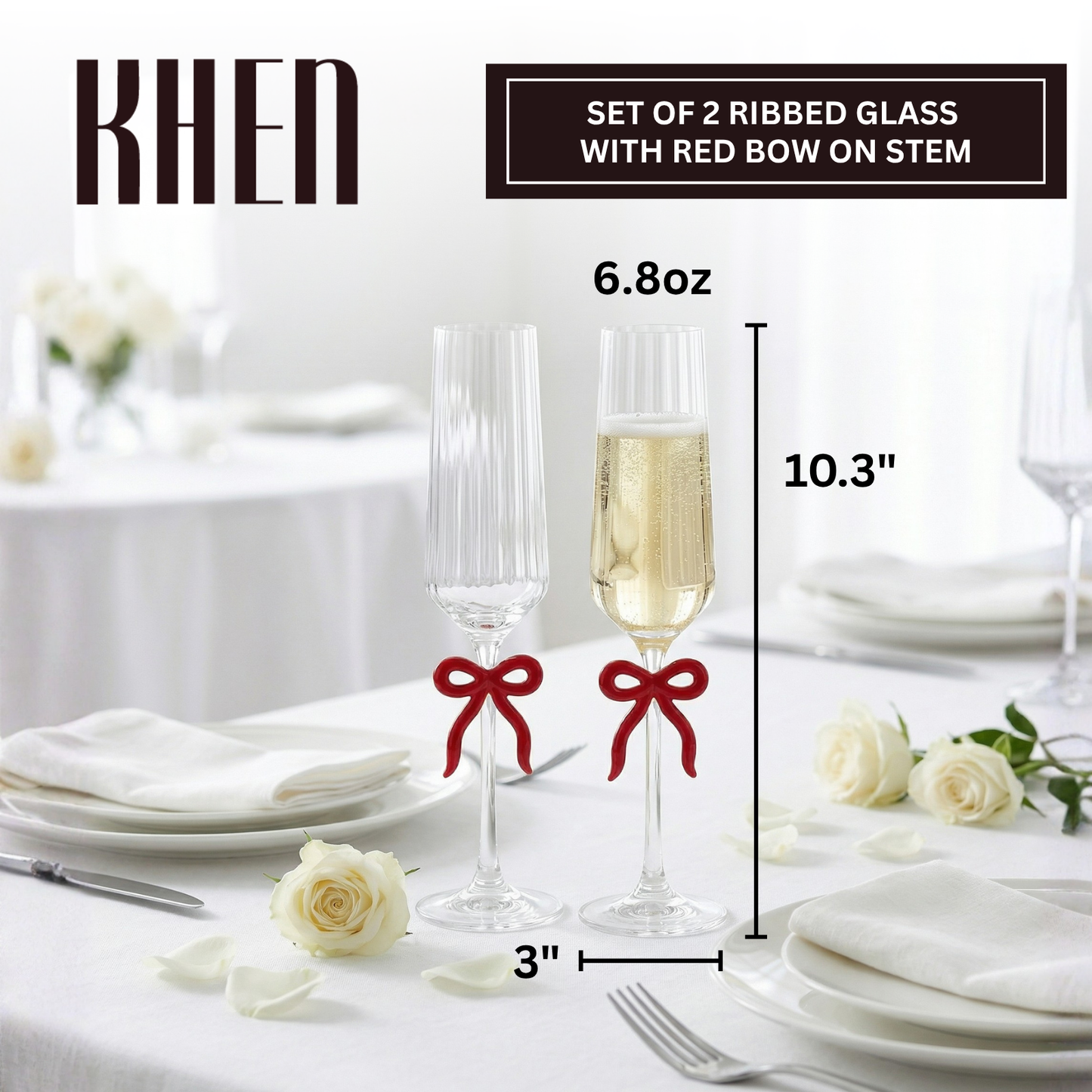 Clear Champagne Flutes And Red Bow Set Of Two