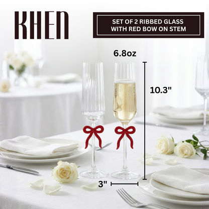 Clear Champagne Flutes And Red Bow Set Of Two