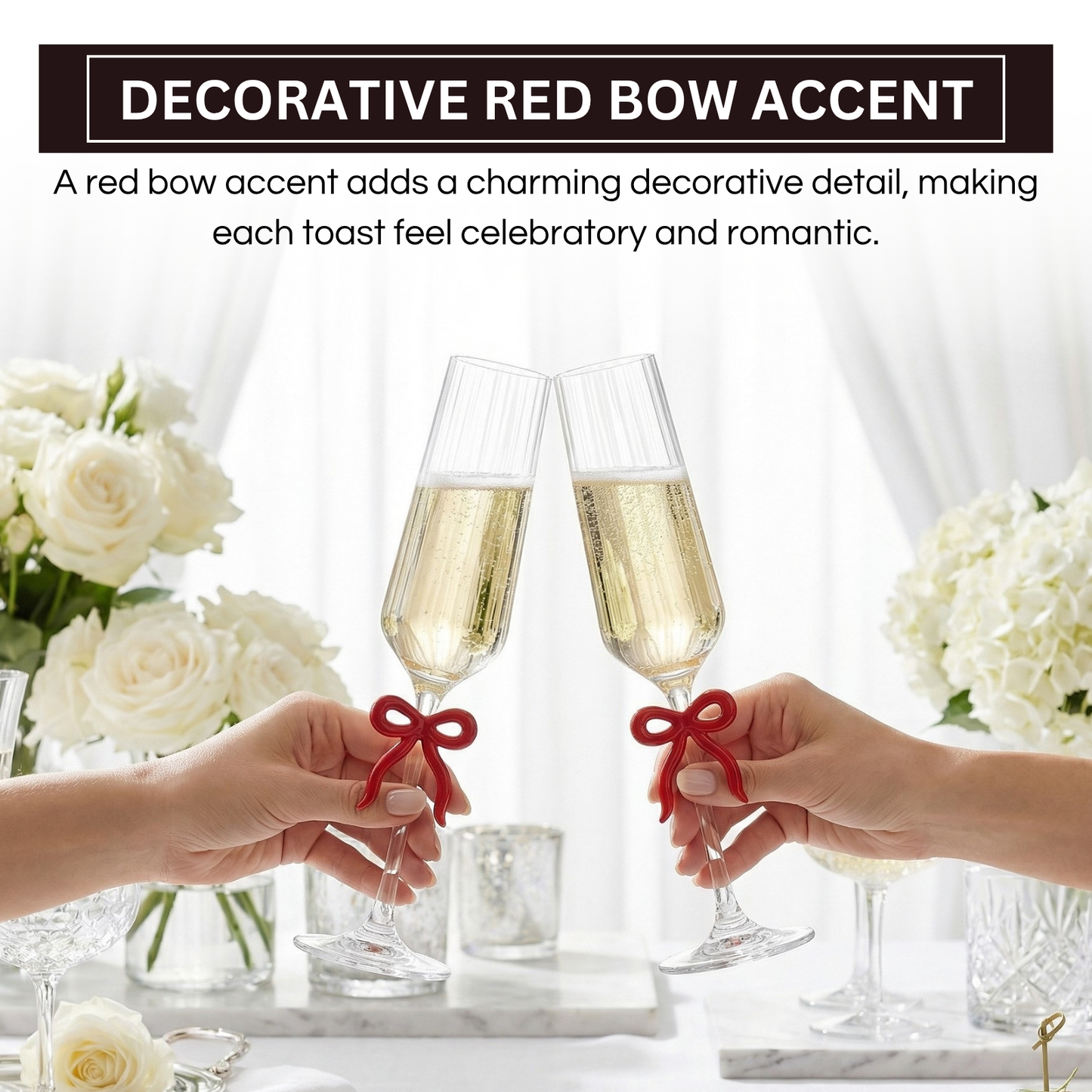 Clear Champagne Flutes And Red Bow Set Of Two