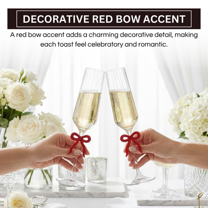 Clear Champagne Flutes And Red Bow Set Of Two