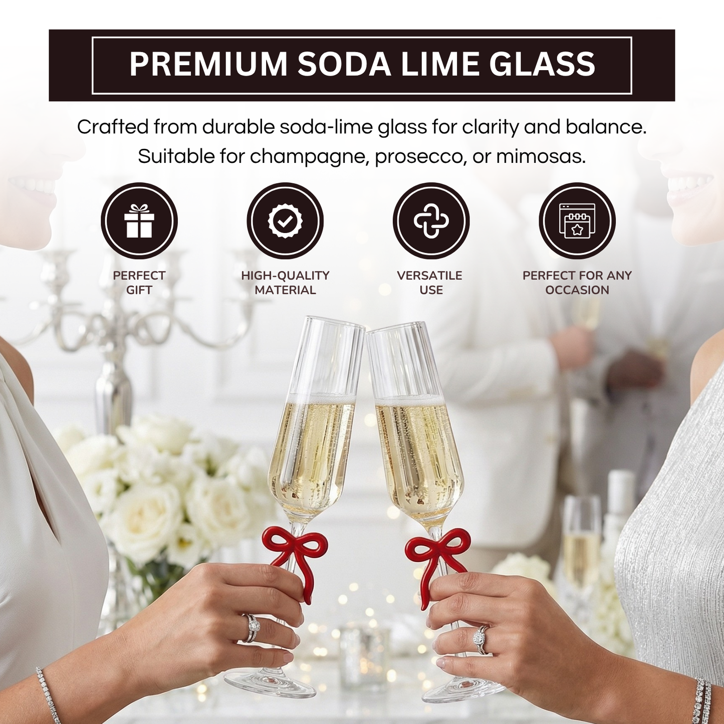 Clear Champagne Flutes And Red Bow Set Of Two