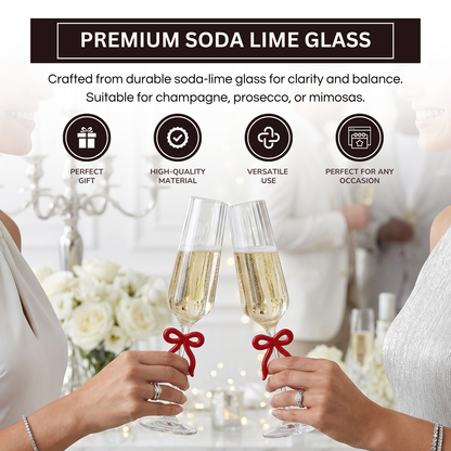Clear Champagne Flutes And Red Bow Set Of Two